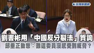 快新聞／劉書彬用「中國反分裂法」質詢　邱垂正動怒：難道委員沒感受到威脅？－民視新聞