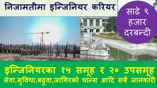 निजामतीमा इन्जिनियर करियर ।९५०० दरबन्दी । १५ थरि इन्जिनयरलाई जागिर। सेवा सुविधा बढुवा आदिको जानकारी