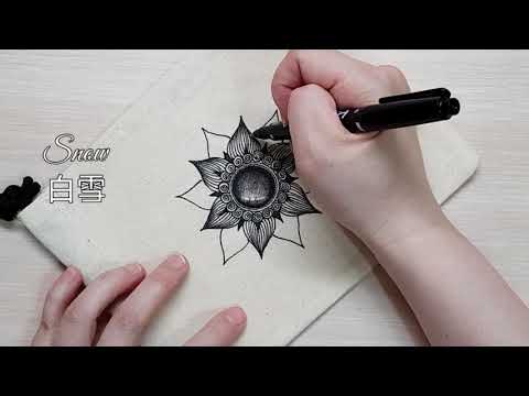 #Zentangle #ZIA 手繪的禮物-在束口袋上畫禪繞寶石花How to draw a zengem flower on the drawstring bag.