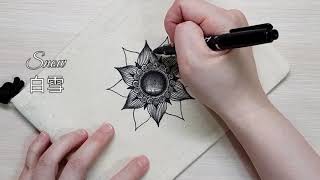 #Zentangle #ZIA 手繪的禮物-在束口袋上畫禪繞寶石花How to draw a zengem flower on the drawstring bag.