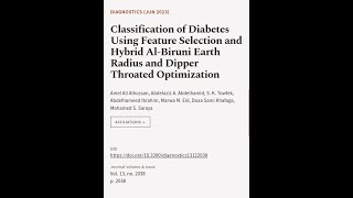 Classification of Diabetes Using Feature Selection and Hybrid Al-Biruni Earth Radius ... | RTCL.TV