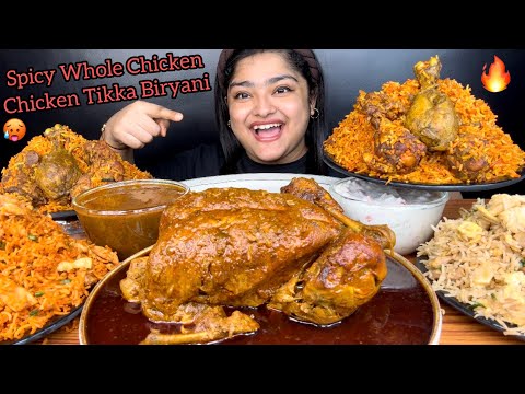 SPICY WHOLE CHICKEN CURRY WITH CHICKEN TIKKA BIRYANI, SCHEZWAN FRIED RICE & HAKKA FRIED RICE | ASMR