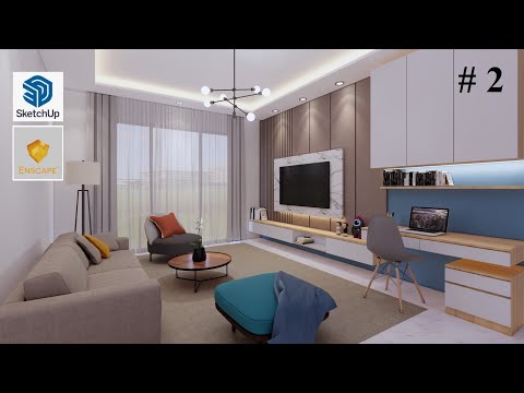 Sketchup interior design #39 How to make a living room ( Enscape for render ) part 2