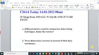 VU CS614 Today 14.03.2022 Current paper