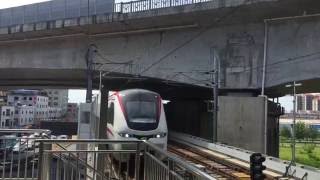 東莞地鐵(2號線)南車浦鎮B型電動列車(02009/02010)駛入離落客月台再駛入虎門站