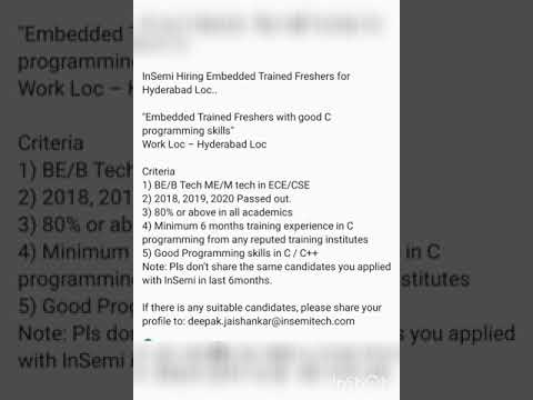 InSemi Hiring Embedded Trained Freshers for Hyderabad Location with good C programming skills