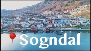 Sogndal, Norway, from above, Sognefjorden and Stedjeåsen