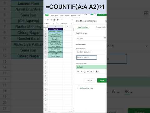 How to find duplicate values using Conditional Formatting | Google Sheets - Conditional Formatting