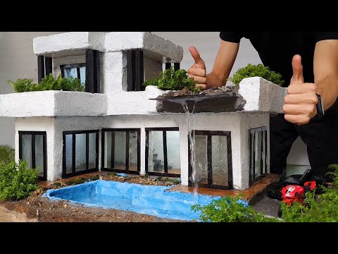 The Process of Building a Mini Dream House From A-Z | With Waterfalls Running Down the Pool (model)