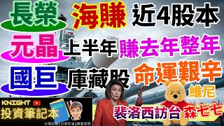 2022/08/05/國巨、長榮、元晶股票投資記錄第30集/長榮第二季營收靓，上半年賺近4個股本！重返填息/國巨庫藏股買的很艱辛/元晶上半年賺去年整年，下半年比上半年好/真實的股票交易、股票投資記錄/