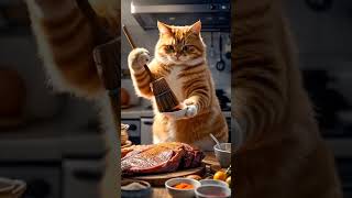 Lazy Cat 😸Cooks A Big Cow 😱 #cat #fuunycat #shorts #viral