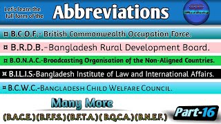 Abbreviation: B.N.E.F; B.C.O.F; B.C.W.C; B.A.C.E; B.F.F.S; B.R.D.B. [Many More] Full form || Part-16