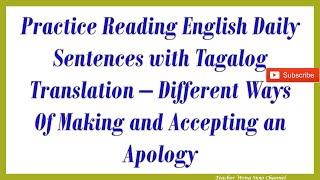 Practice Reading English Sentences with Tagalog Translation–Ways Of Making and Accepting an Apology