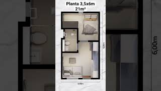 KITNET 3,5x6m [21m²] #obra #arquitetura #reforma #projeto #duplex #casaspequenas #minicasa #kitnet