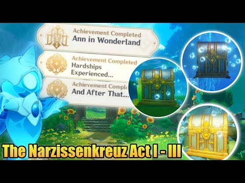 The Narzissenkreuz Adenture ACT I -III  Fontaine Quest Complete guide ( 220+Primogems )  Genshin 4.0