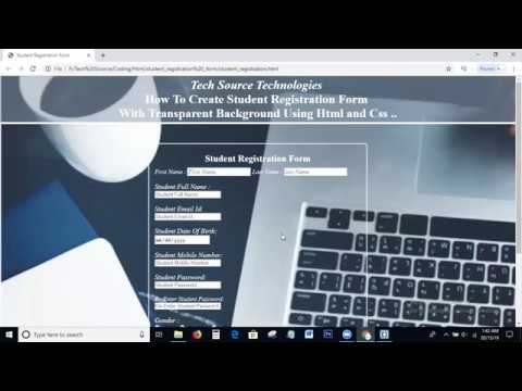 Student Registration Form With Transparent Background In Html Css | Transparent Registration Form