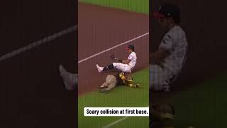 Arraez gets decked after the inning to first base #mlb #shorts