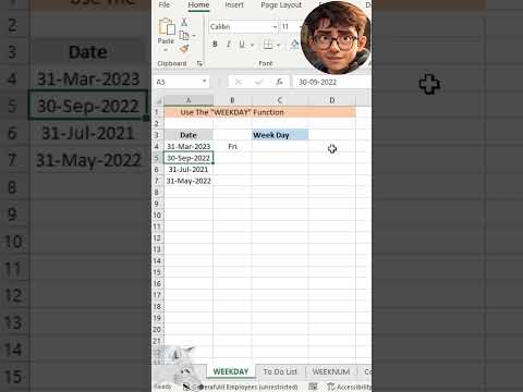 How to Use WEEKDAY Function #excel #msoffice #function #microsoftoffice #shorts #short #tutorial