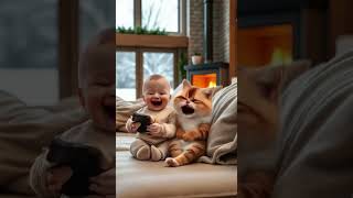 Baby fart and cat laughing🤣 #cat #funny #catshorts #cutecat #baby #funnycatvideo @CatimationAI