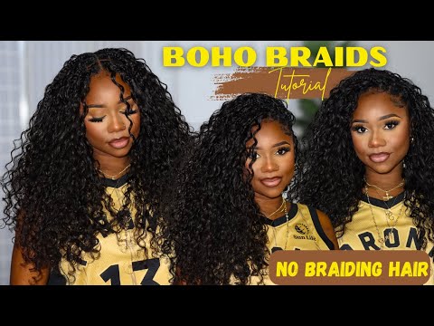 DIY BOHO BRAIDS WITH CURLY HUMAN HAIR | 🚫 NO BRAIDING HAIR | STEP BY STEP TUTORIAL | Wowafrican
