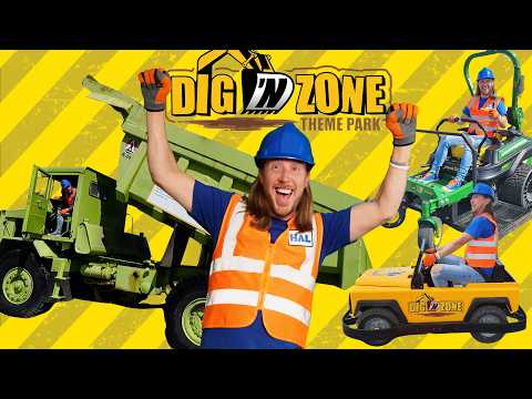 Awesome Rides at DIG 'N ZONE Construction Theme Park | Excavators, Dump Trucks and Tractors