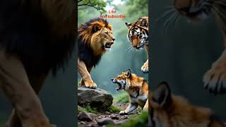 lion tiger and wolf fight #trending #viralvideo #ytshorts  OMG