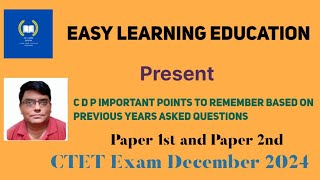CTET Exam December  2024 CDP Important Points to Remember #ctet2024