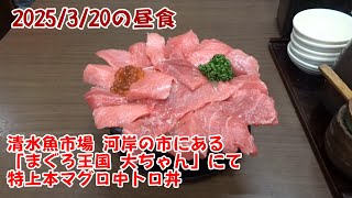 2025/3/20の昼食🍚清水魚市場 河岸の市にある「まぐろ王国 大ちゃん」にて🍣特上本マグロ中トロ丼（静岡県静岡市清水区）