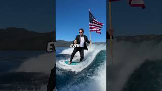 Mark Zuckerberg surfing in a tuxedo 👏 (via: zuck)