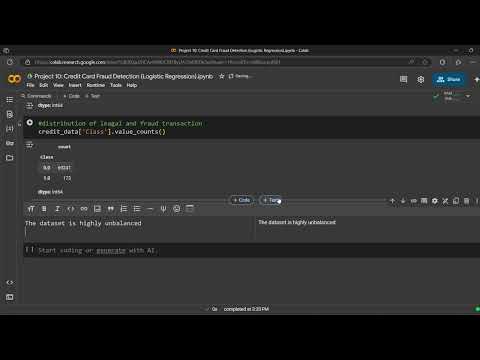 Project 10: Credit Card Fraud Detection using Logistic Regression