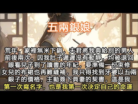 五兩銀娘，荒年，家裡無米下鍋，夫君將我典給別的男人前後兩次，因我肚子遲遲沒有動靜，均被退回眼看兒子到了讀書的年紀，要準備一份束修女兒的布裙也再難縫補，我只得找到牙#一口气看完 #完结爽文 #宫墙往事
