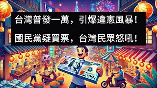 台灣全民普發一萬台幣震撼全球！國庫滿溢卻引爆違憲爭議，國民黨被疑用公款買選票？民眾怒吼：錢應救災補台電國軍！對岸消費券搶到手斷還不公平，台灣民主讓人民當家作主，科技領先世界！