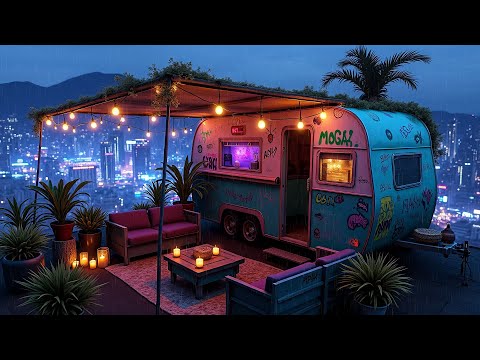 Lofi Rooftop Van ☔ Chilling Your Mood 🎧 Chill Lo-fi Hip Hop to / Relax / Study / Work ~ Lofi Rain