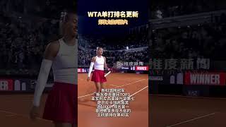 WTA单打排名更新，郑钦文位列第六。（来源：央视体育）