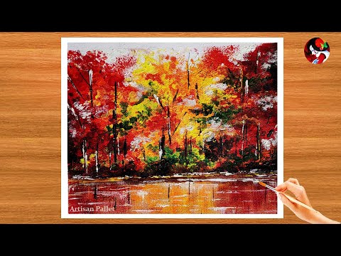 Easy Acrylic Painting Idea for Beginners | How to Draw a STEP by STEP Easy Autumn Tree Landscape #21