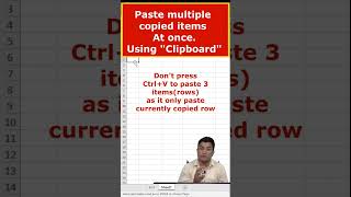 How to paste multiple copied items using Clipboard in excel?#shorts