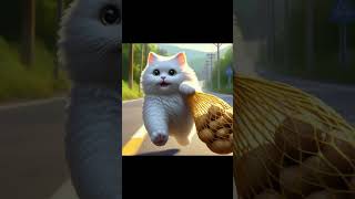 A young white cat named Snowball, wearing a bright blue t-shirt, visits a mall one day and spots