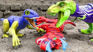 Dinosaur Battle | T-Rex, Stegosaurus And Sinoceratops: RAPTOR All Pyroraptor Jurassic2 in the cave!