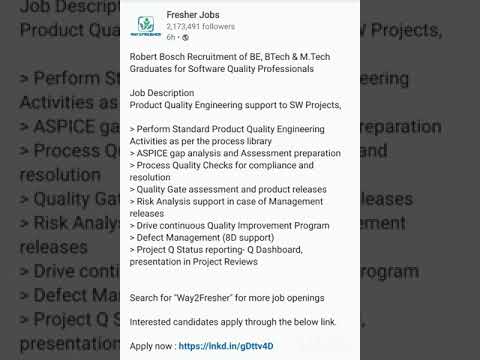 Robert Bosch Recruitment of B.E/B.Tech/M.E/M.Tech Graduates for Software Professionals Freshers