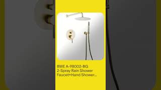 BWE A-98002-BG 2-Spray Rain Shower Faucet+Hand Shower Combo Kit Brushed Gold NEW