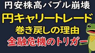 【キャリートレードの巻戻し】円高ドル安進行、円安株高バブル崩壊。為替介入、日銀 金融政策変更、FRB9月利下げ、AIバブル終焉？で米国株、日本株は下落。高まる地政学リスク。ウクライナ情勢、中東情勢。