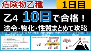 【10日で合格】#1 危険物乙4を10日で合格！1日目　初心者・文系の方歓迎。危険物の種類(法令)、物質の三態(物化)、危険物の性質(性質) 編