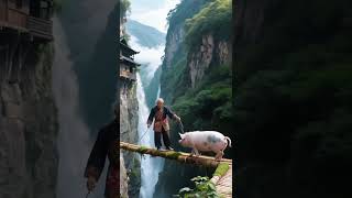险峭山崖有人家，深山秘境万重华，老人肥猪凌空舍，世世安身不惧涯！#治愈系风景#田园生活#儿时记忆#乡村#治愈系#令人惊叹#悬崖上的温馨#暖心#travel#温馨#隐居