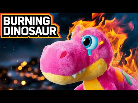 Burning a Cute Pink Plush Dinosaur!