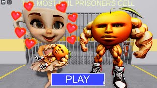 BALLERINA CAPPUCCINA WITH BABY UDIN DIN DIN DUN in BARRY’S PRISON RUN! New Scary Obby! #roblox
