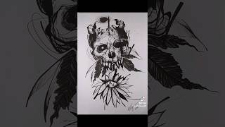 drawing process (timelapse)   #drawing #skull #skulltattoo #blackwork