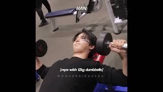 Hyunjin, Han, Lee Know and I.N hitting the gym 💪🏻🏋🏻‍♂️