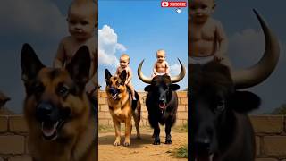 You Won’t Believe How These Babies Became a German Shepherd 🐕 & a Yak 🐂 in Mid-Air! 😱 #shorts