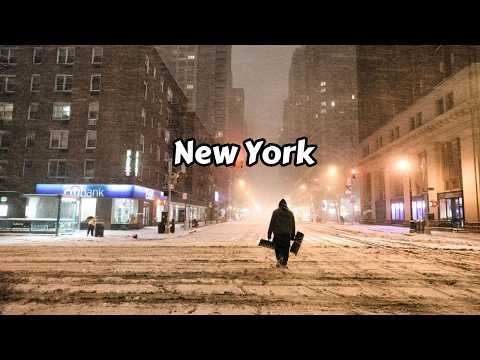 Relaxing Snow Walk At Night New York City 4k Video