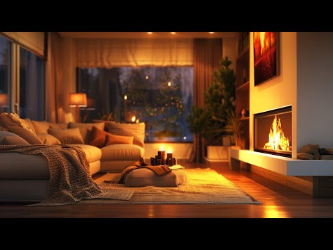 Cozy bedroom With Crackling Fire and Soft Piano Music ASMR - for Relieving Anxiety - Depression